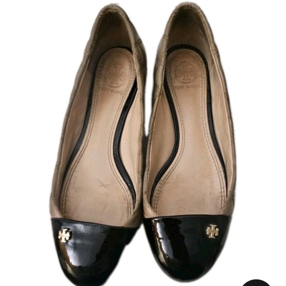 Tory Burch Shoes - Tory Burch Claremont Tan Quilted/Patent Leather Flats Shoes Women's Size 6M